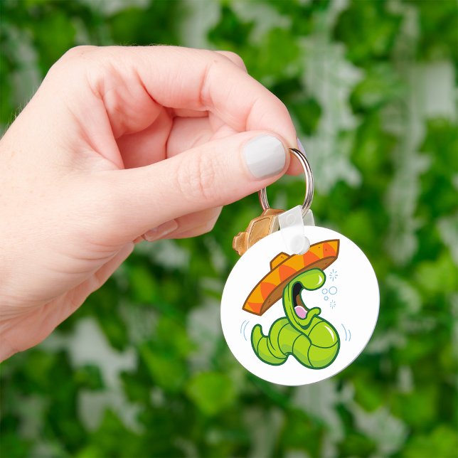 Drunk Worm with Sombrero Mexican Party Key Ring (Creator Uploaded)
