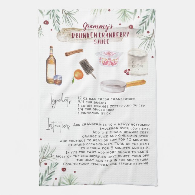 Drunken Cranberry Sauce | Recipe Heirloom Tea Towel (Vertical)