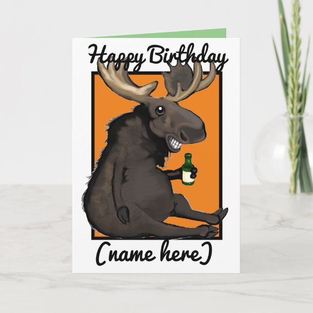Drunken Moose Cartoon Personalised Birthday Card (Front)