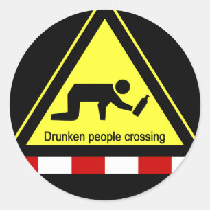 Drunken people crossing ⚠ Thai Sign ⚠ Classic Round Sticker