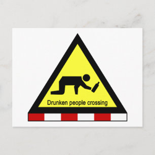 Drunken people crossing ⚠ Thai Sign ⚠ Postcard