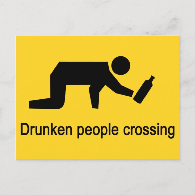Drunken people crossing ⚠ Thai Sign ⚠ Postcard (Front)