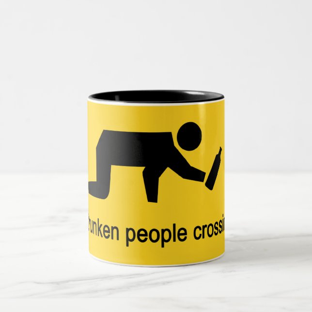 Drunken people crossing ⚠ Thai Sign ⚠ Two-Tone Coffee Mug (Center)