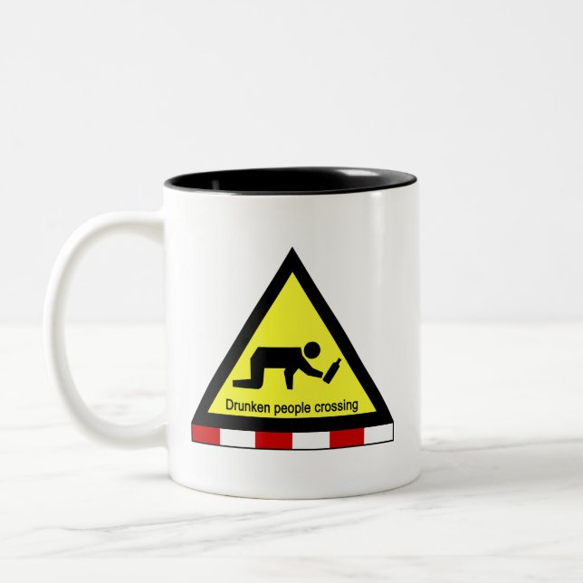 Drunken people crossing ⚠ Thai Sign ⚠ Two-Tone Coffee Mug (Left)