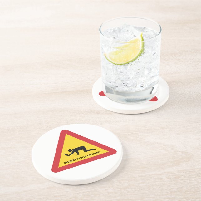 DRUNKEN PEOPLE CROSSING TRAFFIC SIGN COASTER (Side)