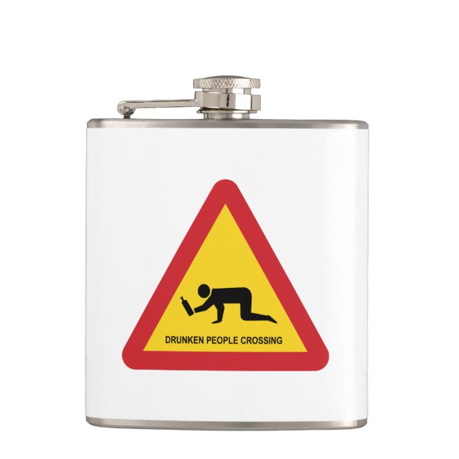 DRUNKEN PEOPLE CROSSING TRAFFIC SIGN HIP FLASK (Front)