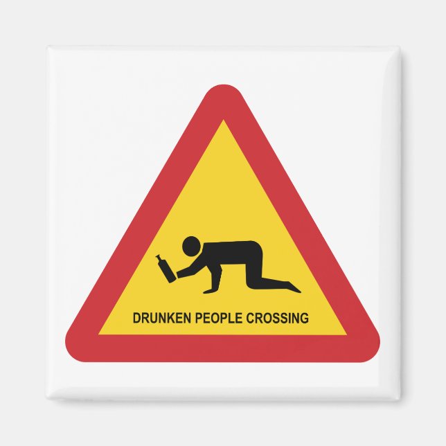 DRUNKEN PEOPLE CROSSING TRAFFIC SIGN MAGNET (Front)