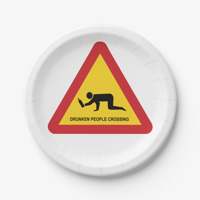 DRUNKEN PEOPLE CROSSING TRAFFIC SIGN PAPER PLATE (Front)