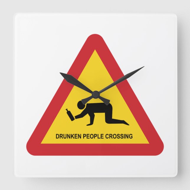 DRUNKEN PEOPLE CROSSING TRAFFIC SIGN SQUARE WALL CLOCK (Front)