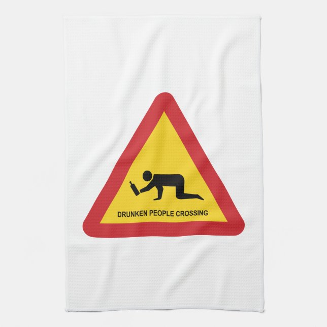 DRUNKEN PEOPLE CROSSING TRAFFIC SIGN TEA TOWEL (Vertical)