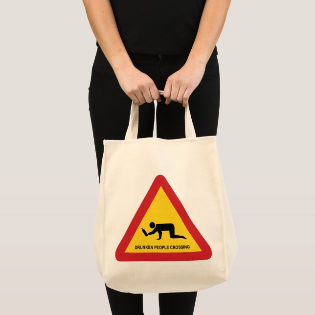 DRUNKEN PEOPLE CROSSING TRAFFIC SIGN TOTE BAG (Front (Product))