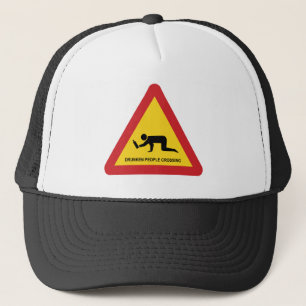 DRUNKEN PEOPLE CROSSING TRAFFIC SIGN TRUCKER HAT