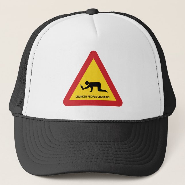 DRUNKEN PEOPLE CROSSING TRAFFIC SIGN TRUCKER HAT (Front)