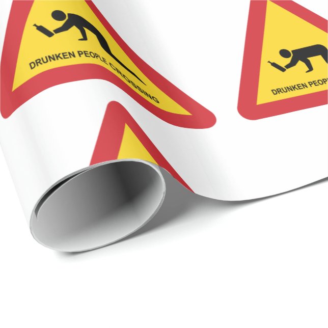 DRUNKEN PEOPLE CROSSING TRAFFIC SIGN WRAPPING PAPER (Roll Corner)