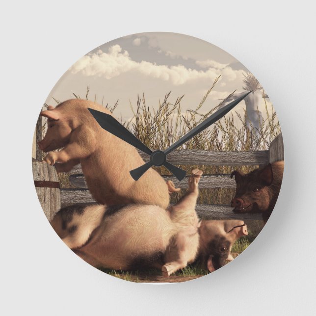 Drunken Pigs Round Clock (Front)