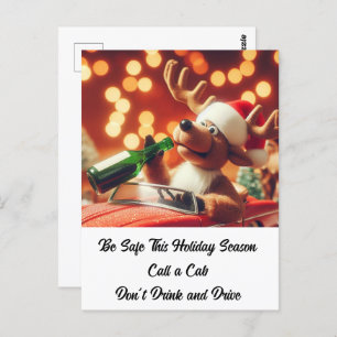 Drunken Reindeer Christmas Don't Drink and Drive Postcard