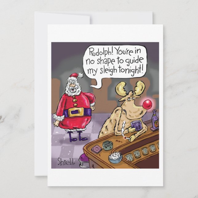 Drunken Rudolph the Red Nosed Reindeer  Holiday Card (Front)