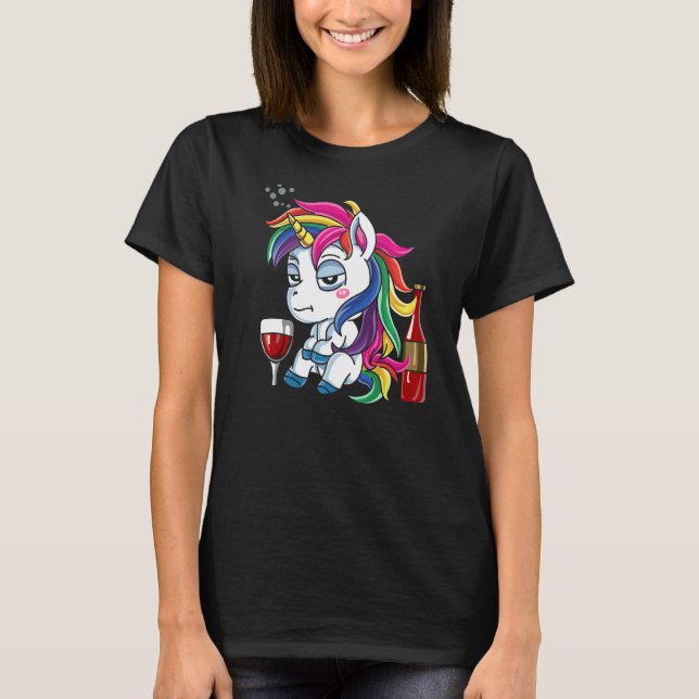 Drunken Unicorn Wine Drinking T-Shirt (Front)