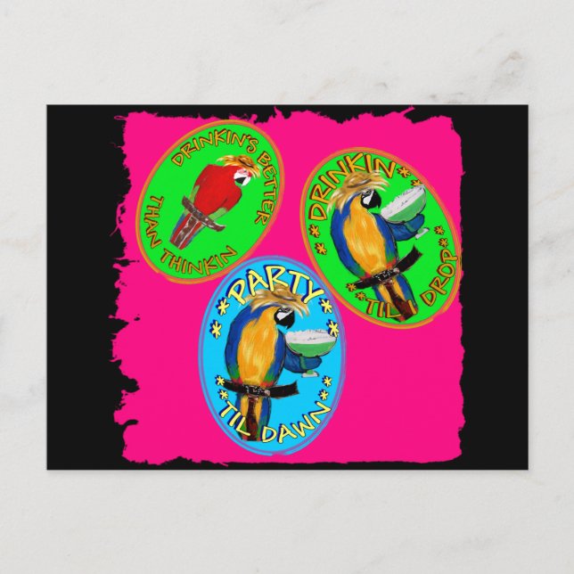 DRUNKIN PARROTS POSTCARD (Front)