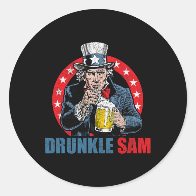 Drunkle Sam Funny 4th Of July Uncle Sam Usa Beer D Classic Round Sticker (Front)