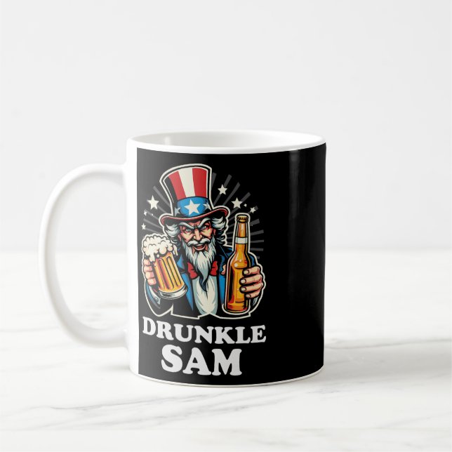 Drunkle Sam Funny 4th Of July Uncle Sam With Beer  Coffee Mug (Left)