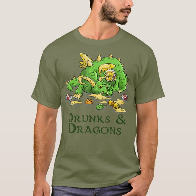 Drunks And Dragons Funny DM Dice Beer Tabletop T-Shirt (Front)