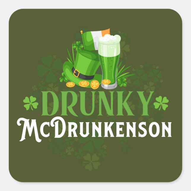 Drunky McDrunkerson St. Patrick's Day Square Sticker (Front)