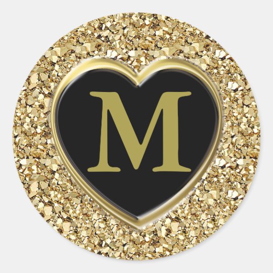 Druzy crystal monogram - metallic gold classic round sticker
