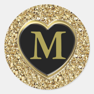 Druzy crystal monogram - metallic gold classic round sticker