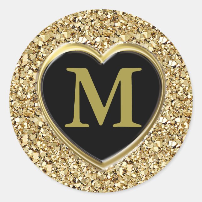 Druzy crystal monogram - metallic gold classic round sticker (Front)