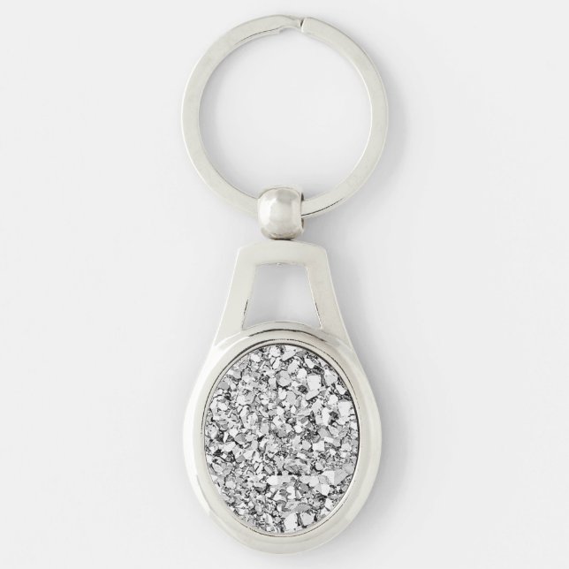 Druzy crystal - white gold colour key ring (Front)