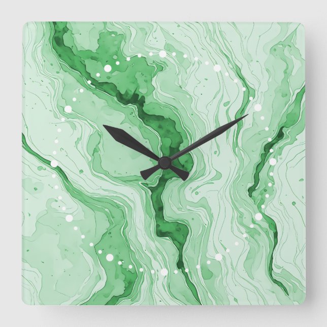Druzy Forest Green Agate Illusion Square Wall Clock (Front)