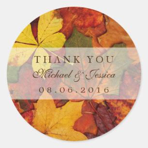 Dry Autumn Leaf Fall Wedding Thank You Sticker