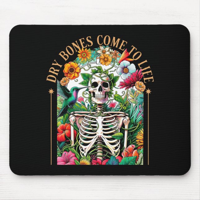 Dry Bones Come Alive Funny Skeleton Floral Christi Mouse Mat (Front)