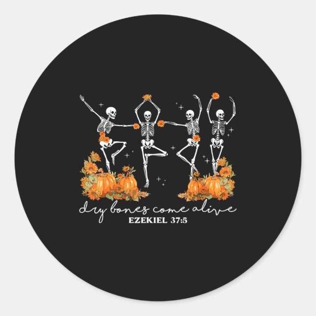 Dry Bones Come Alive Halloween Skeleton Dancing Ch Classic Round Sticker (Front)