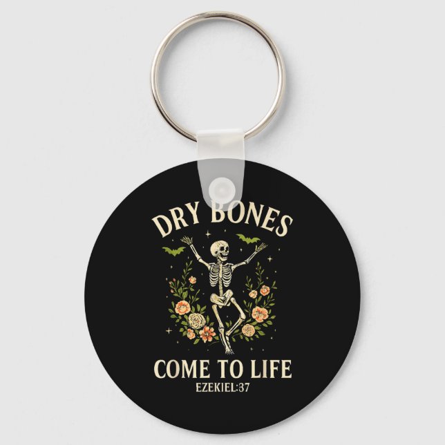 Dry Bones Come To Life Dancing Floral Skeleton  Key Ring (Front)