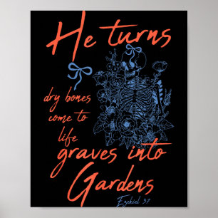 Dry Bones Come To Life Skeleton Floral Christian H Poster