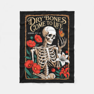 Dry Bones Come to Life Skeleton Floral Ezekiel Fleece Blanket