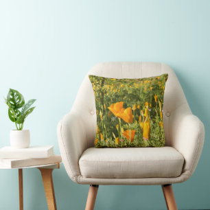 Dry Brush Effect on California Poppy Photograph Cushion