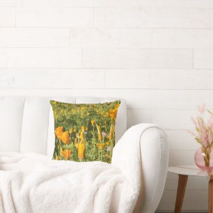 Dry Brush Effect on California Poppy Photograph Cushion