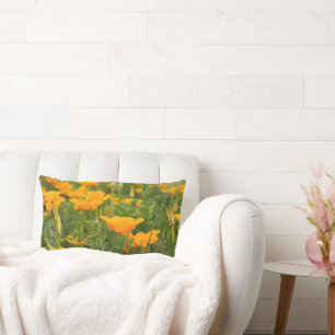 Dry Brush Effect on California Poppy Photograph Lumbar Cushion