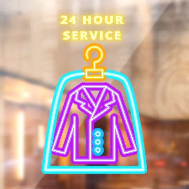 Dry Cleaners Faux Neon 24 Hour Service Front Window Cling (Sheet 2)