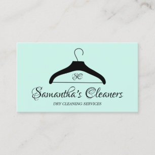 Dry Cleaners Monogram Green Laundormat Hanger Business Card