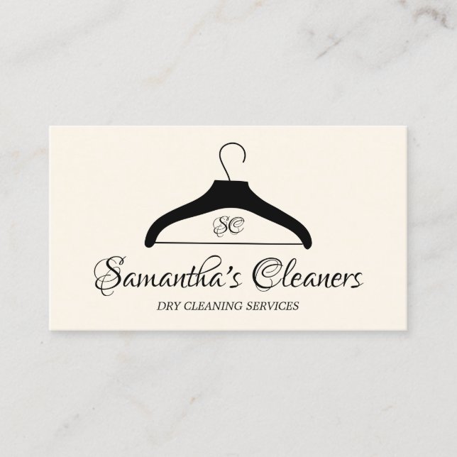 Dry Cleaners Monogram Ivory Cleaning Hanger Business Card (Front)