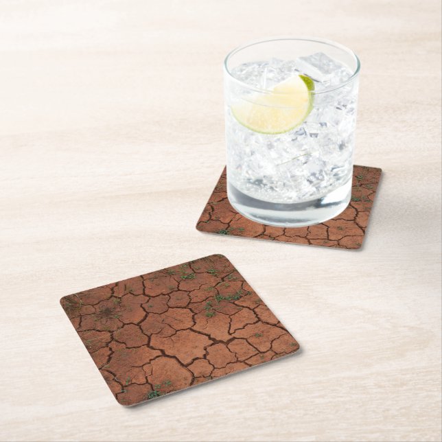 dry, cracked ground square paper coaster (Insitu)