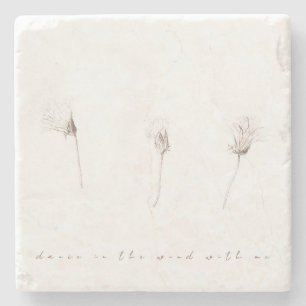 Dry dandelions ink drawing stone coaster