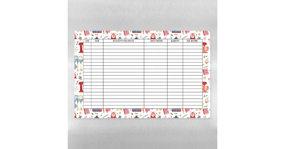 Dry Erase Freezer Inventory Fridge Sheet Zazzle