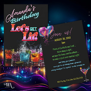 Dry Ice Neon Blacklight Cocktail Birthday Invitation