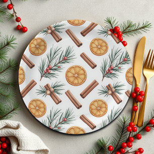 Dry Oranges Cinnamon Sticks Fir Branches Napkins Paper Plate