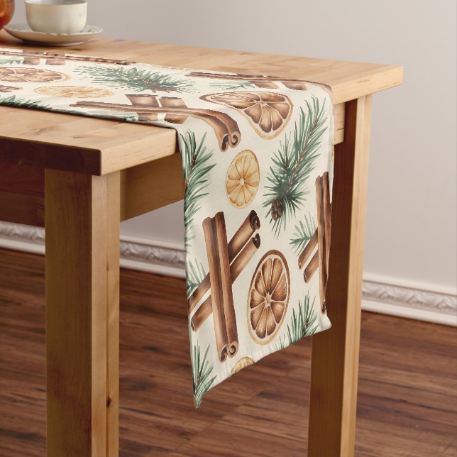 Dry Oranges Cinnamon Sticks Fir Branches Short Table Runner (In Situ)